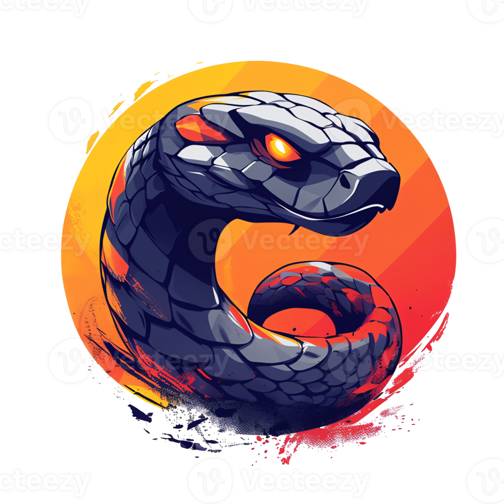 Fierce cobra in a circle of fire a striking gaming logo design on transparent background png