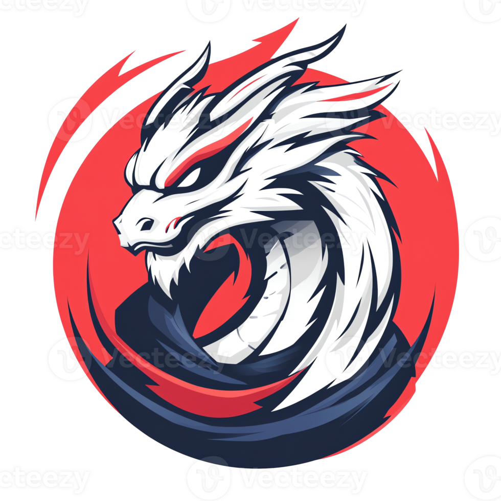 Coiled white dragon on red circle a powerful symbol of strength and mystical protection transparent background png