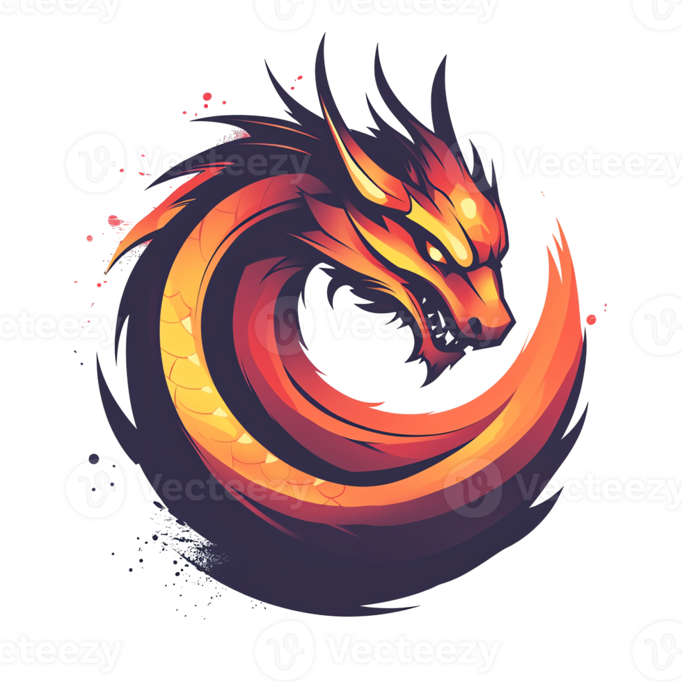 Fiery dragon logo a majestic mythical creature design on transparent background png