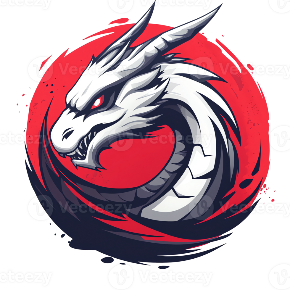 White dragon head coiled with red eyes on transparent background for fantasy art png