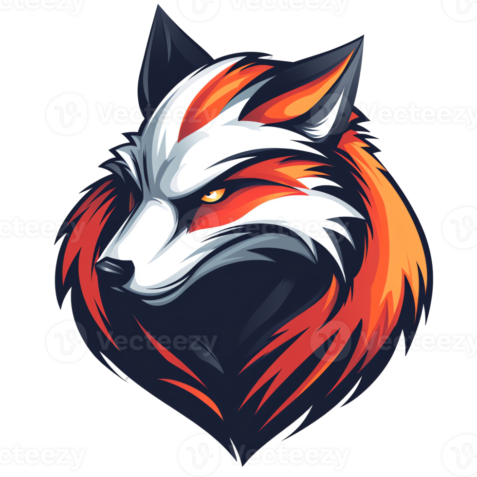 Aggressive red fox head logo on transparent background png
