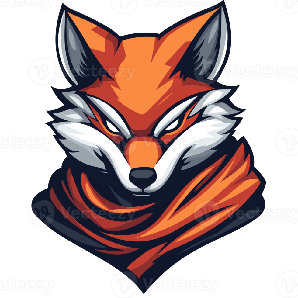 Fox head illustration with bold colors and stylized details on transparent background png