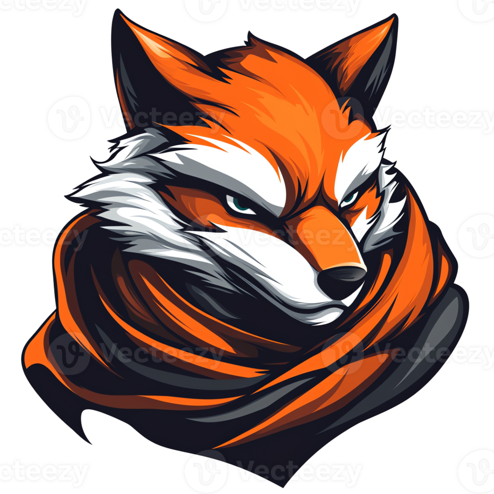 Majestic orange ninja fox illustration on transparent background png