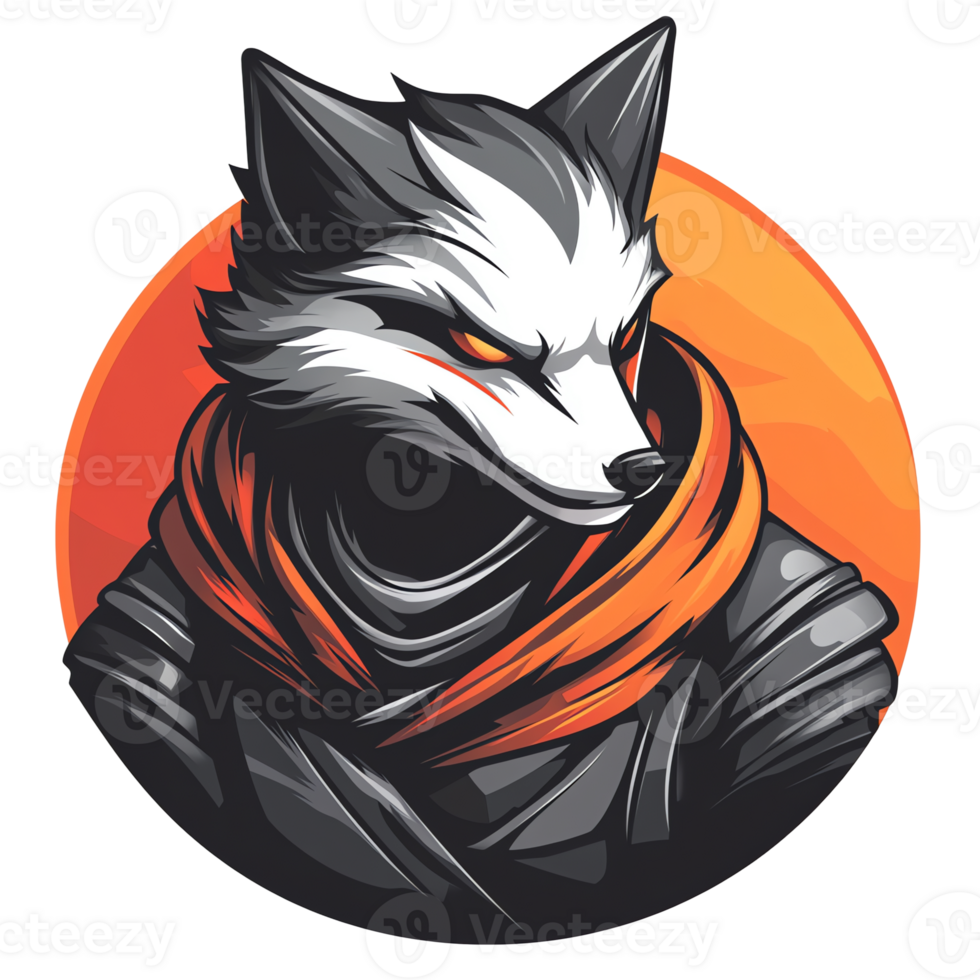 Cool fox ninja illustration on transparent background png