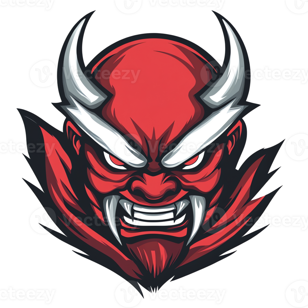 Fierce red devil head logo design on transparent background for branding and marketing png