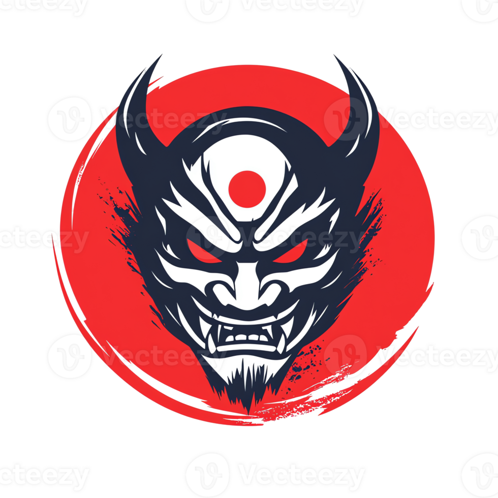 Japanese oni mask with flag symbol a powerful representation of tradition and myth on transparent background png