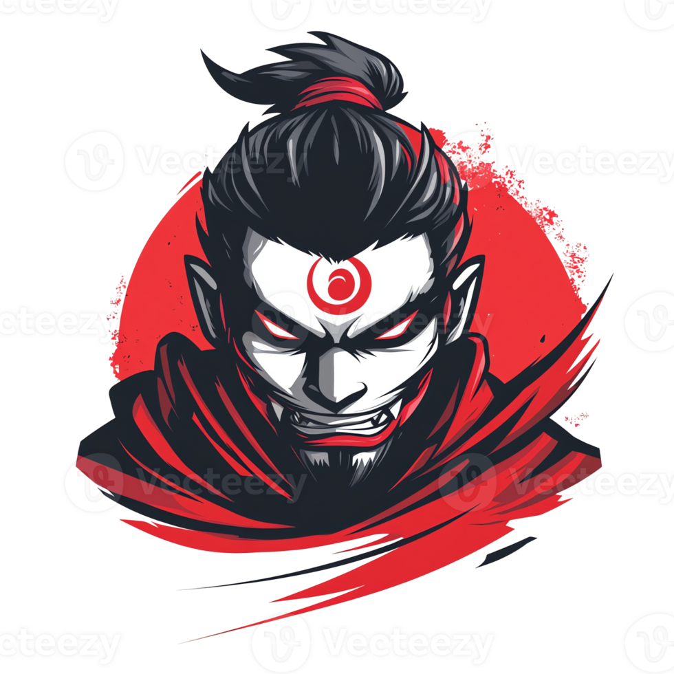 Intense anime character design on black background png