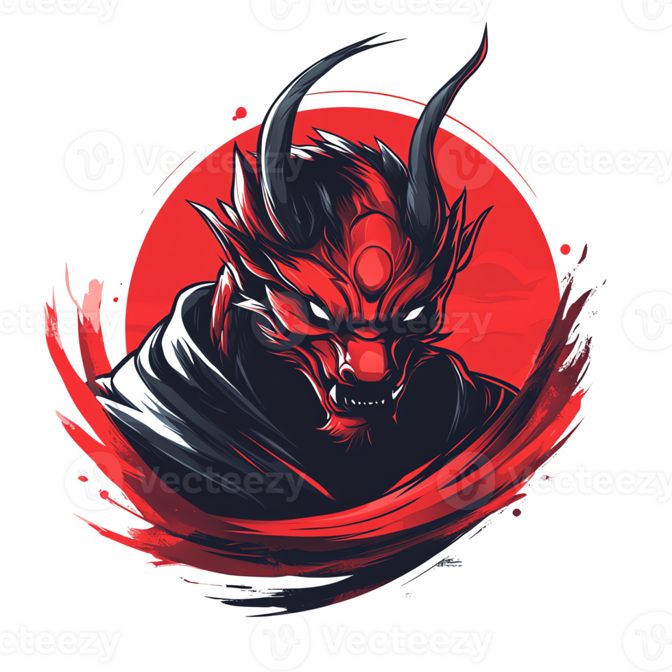 Fierce red oni demon mascot logo for esports team on transparent background png