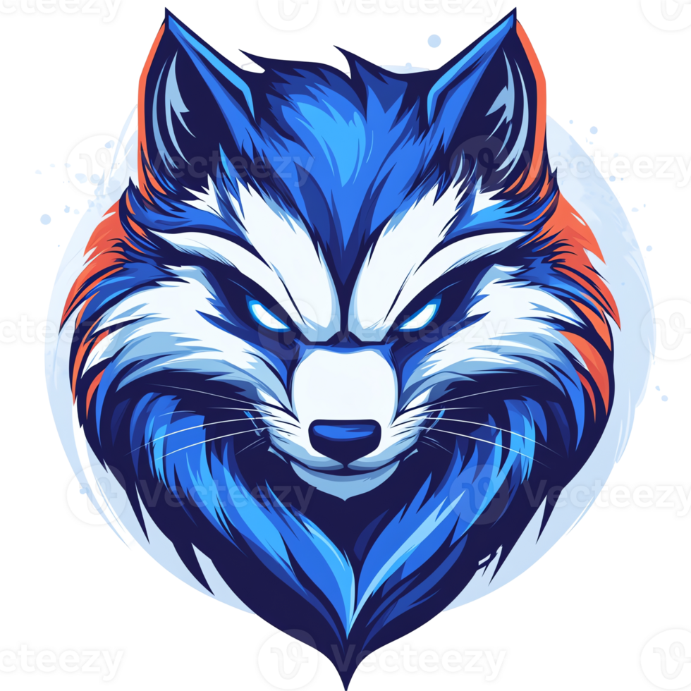 Stylized blue and white wolf head graphic for versatile design applications on transparent background png