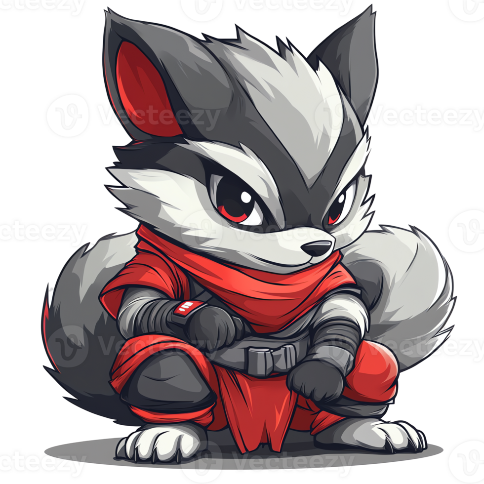Adorable cartoon fox character with red cloak on transparent background png