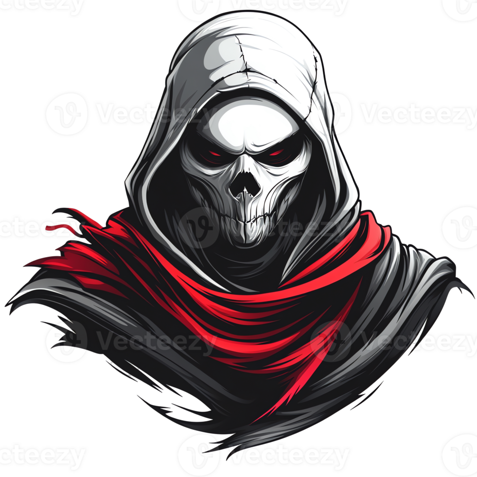 Mysterious hooded skull graphic design on transparent background png