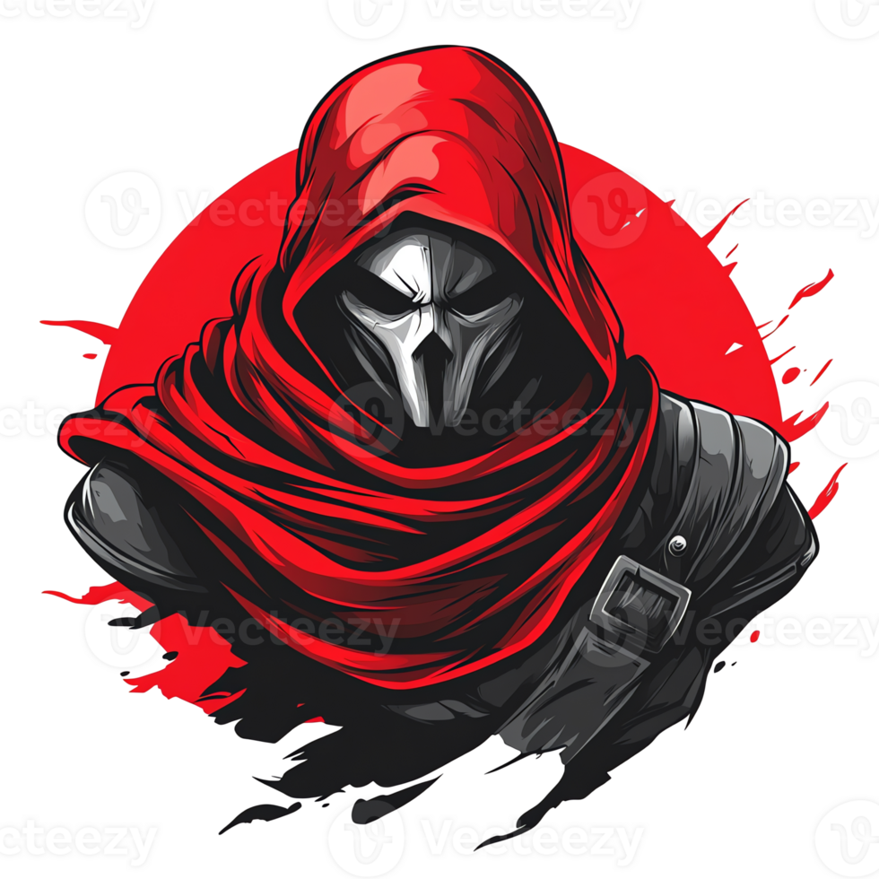 Mysterious enigmatic figure in red hood on transparent background png