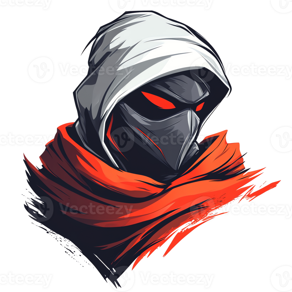 Enigmatic figure with glowing red eyes and a white hood on transparent background png