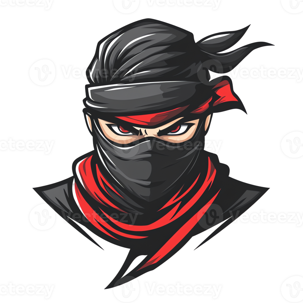 Intense ninja warrior portrait a cloaked assassin ready for battle isolated on transparent background png