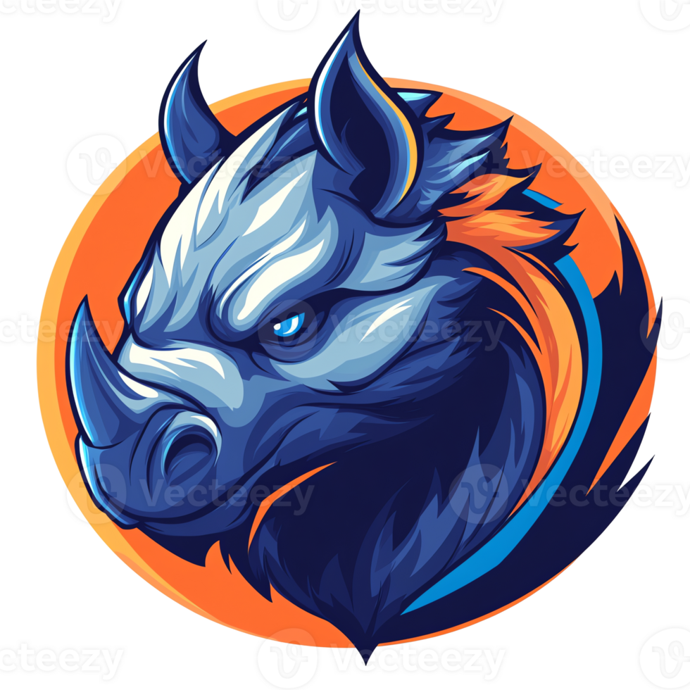 Fierce stylized rhino head logo design on transparent background for gaming esports and branding png