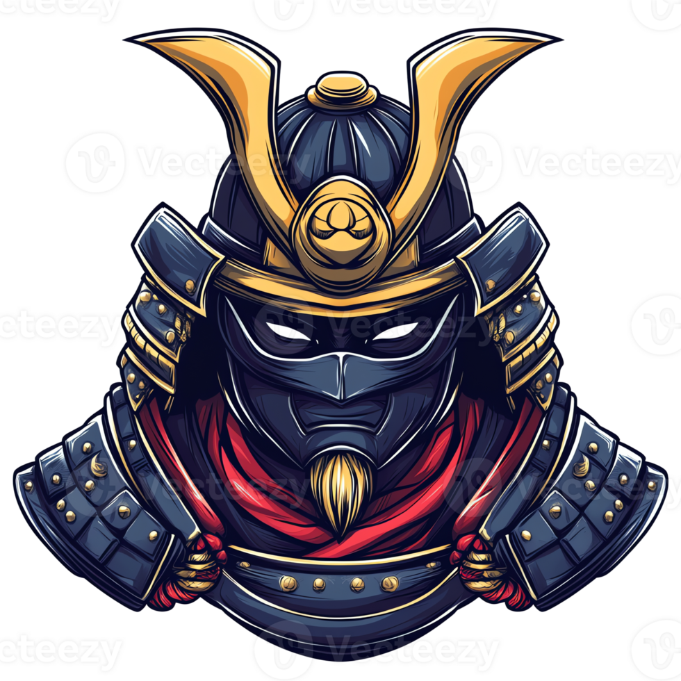 Detailed samurai helmet illustration on transparent background emphasizing intricate armor designs and cultural heritage png