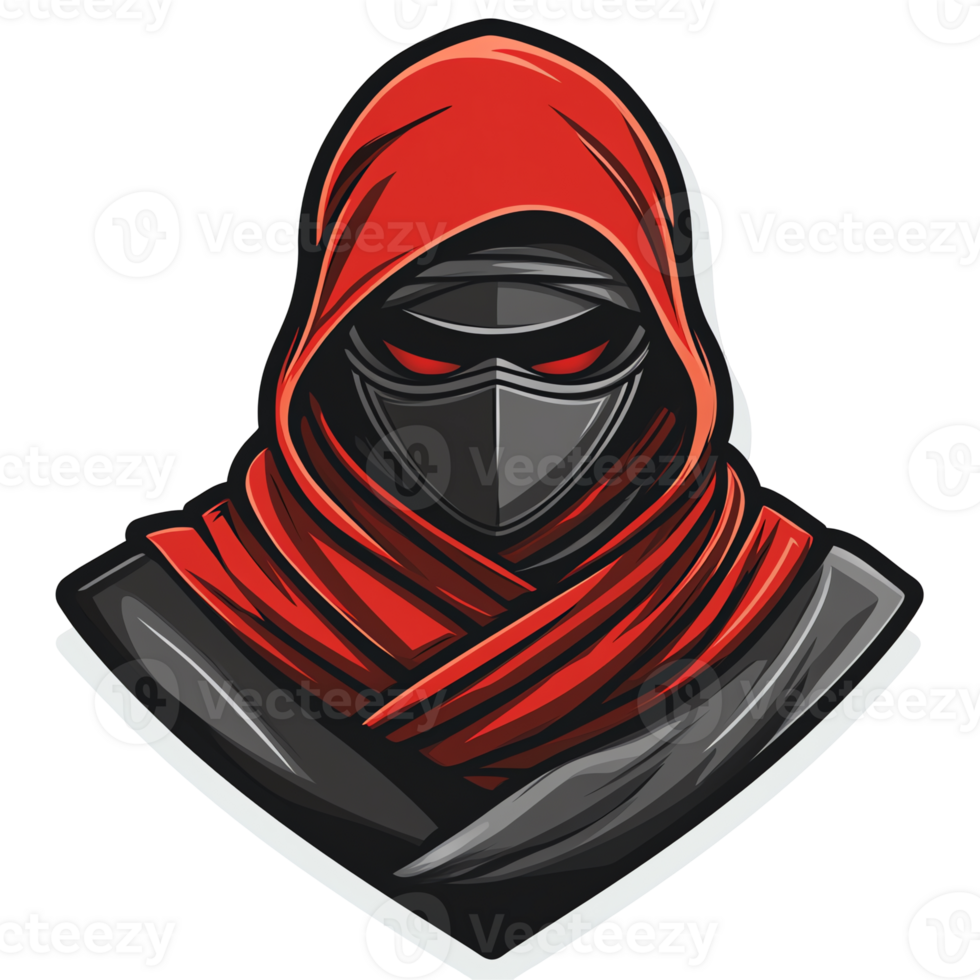 Mysterious red ninja gaming logo design on transparent background png