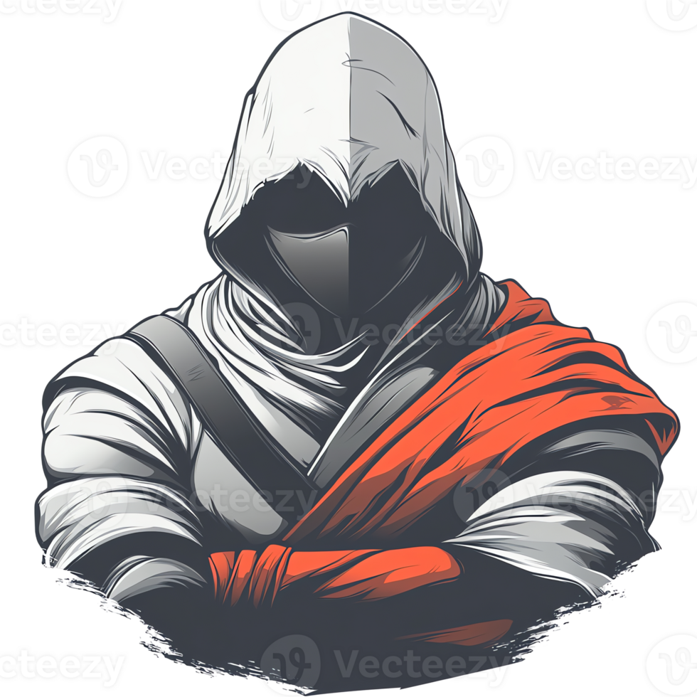 Mysterious hooded assassin character on transparent background for game design and other creative projects png