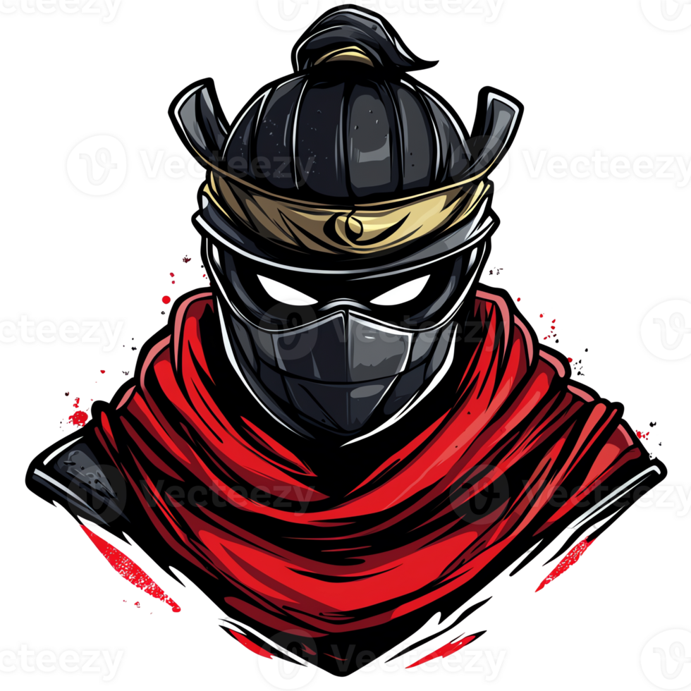 Stealthy ninja warrior in black and red ready for battle on a transparent canvas png