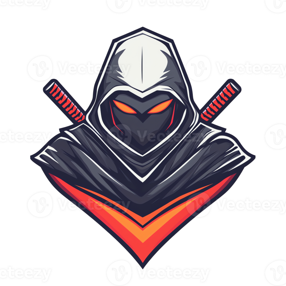 Hooded assassin character with crossed swords illustration on transparent background png