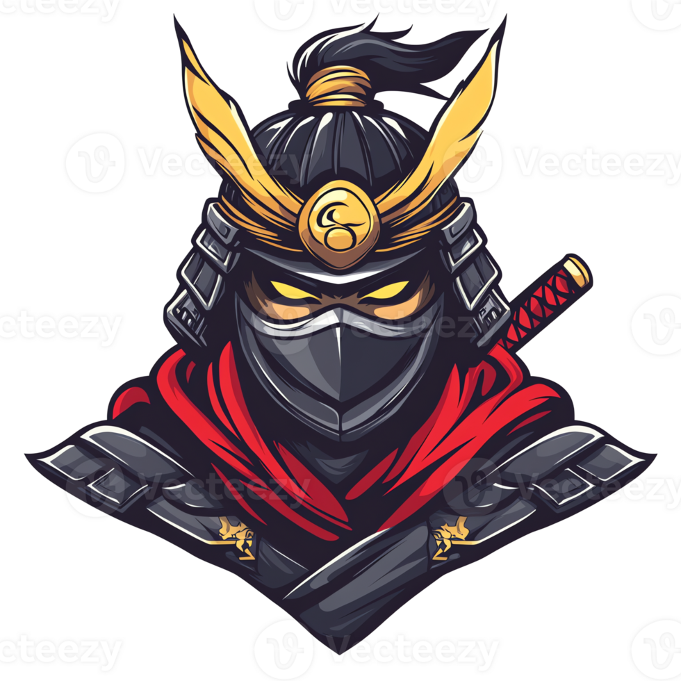Fearless samurai ninja warrior on transparent background a digital painting png