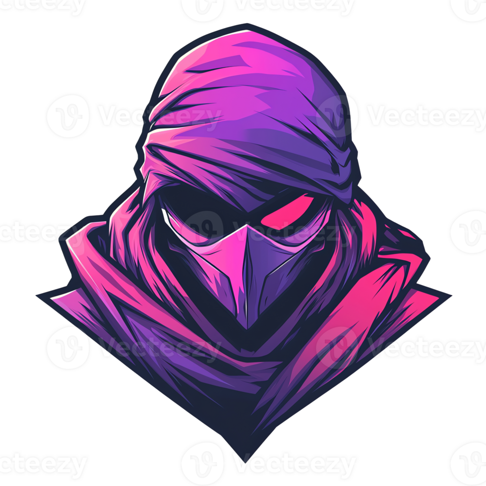 Neon masked character portrait futuristic and mysterious design on transparent background png