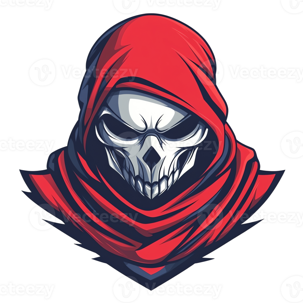 Skull with red hood on transparent background striking death emblem with gothic and macabre elements png