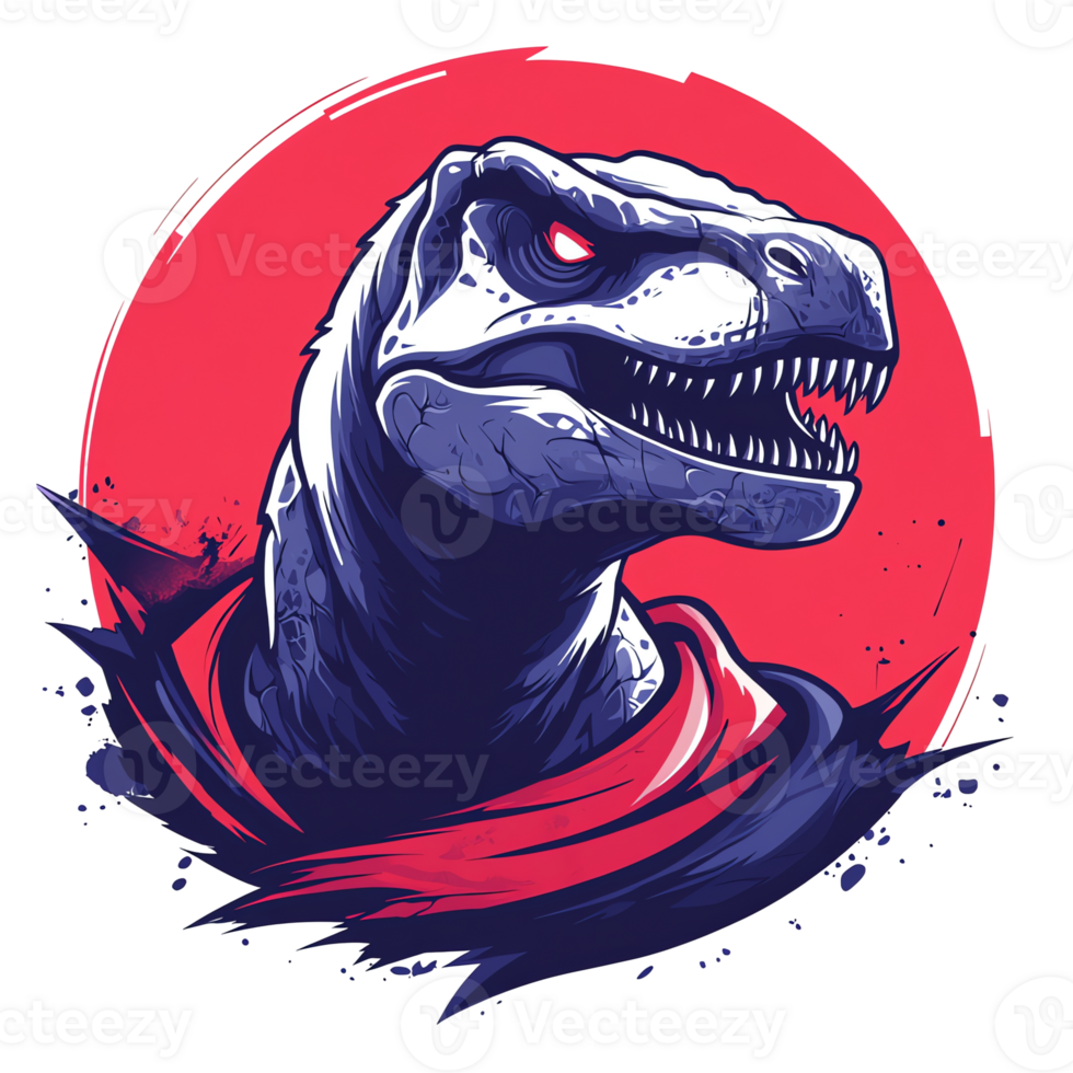 Fierce dinosaur illustration with red background on transparent background png