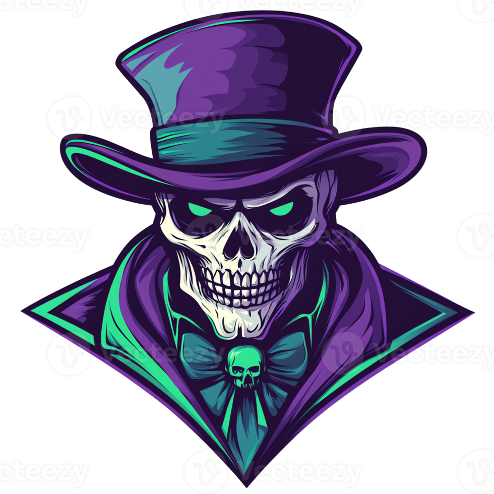 Spooky skull in top hat logo a creepy yet elegant design on a transparent background png