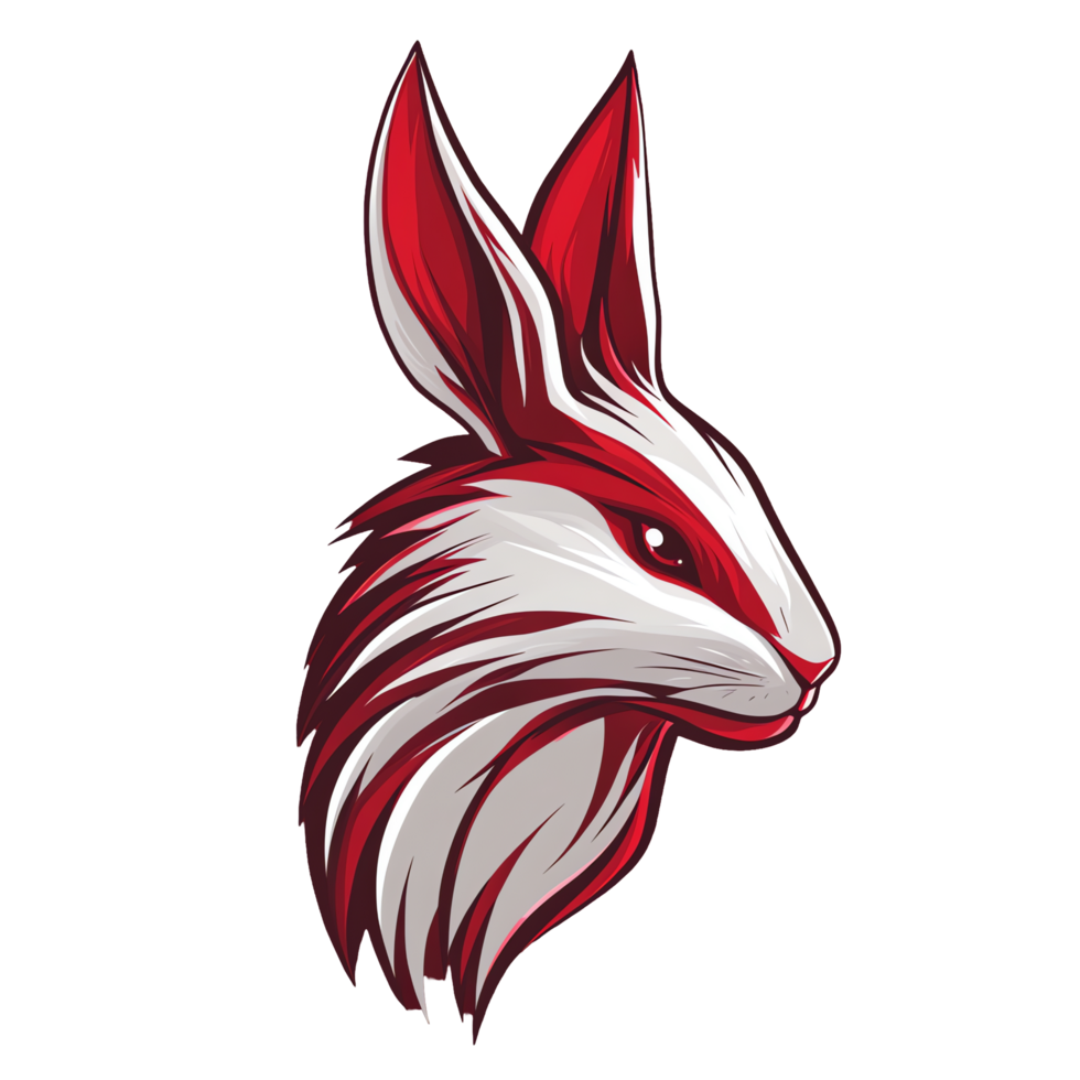 Stylized white and red rabbit head profile on transparent background fierce and striking design png