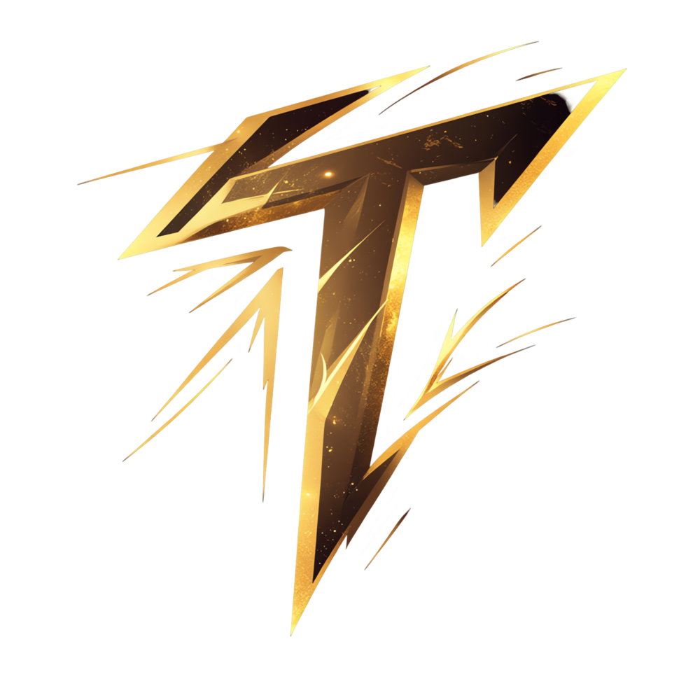 Golden lightning letter t logo design on transparent background 100 200 characters png