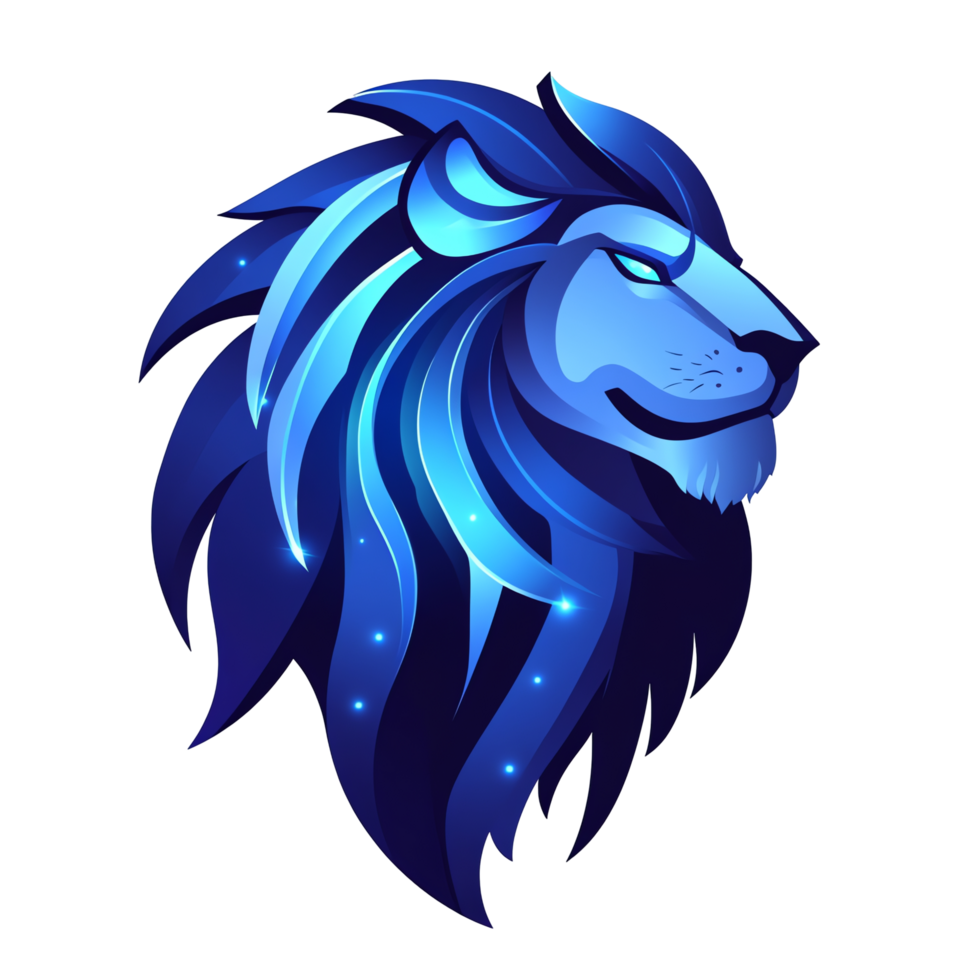 Mysterious blue lion profile on transparent background png