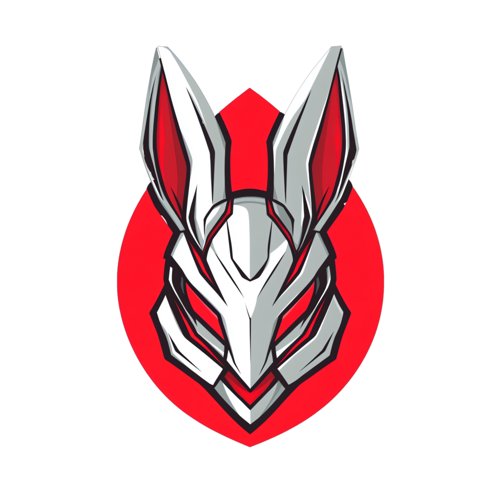 Elegant white kitsune mask emblem with red accents on transparent background 100 200 characters png
