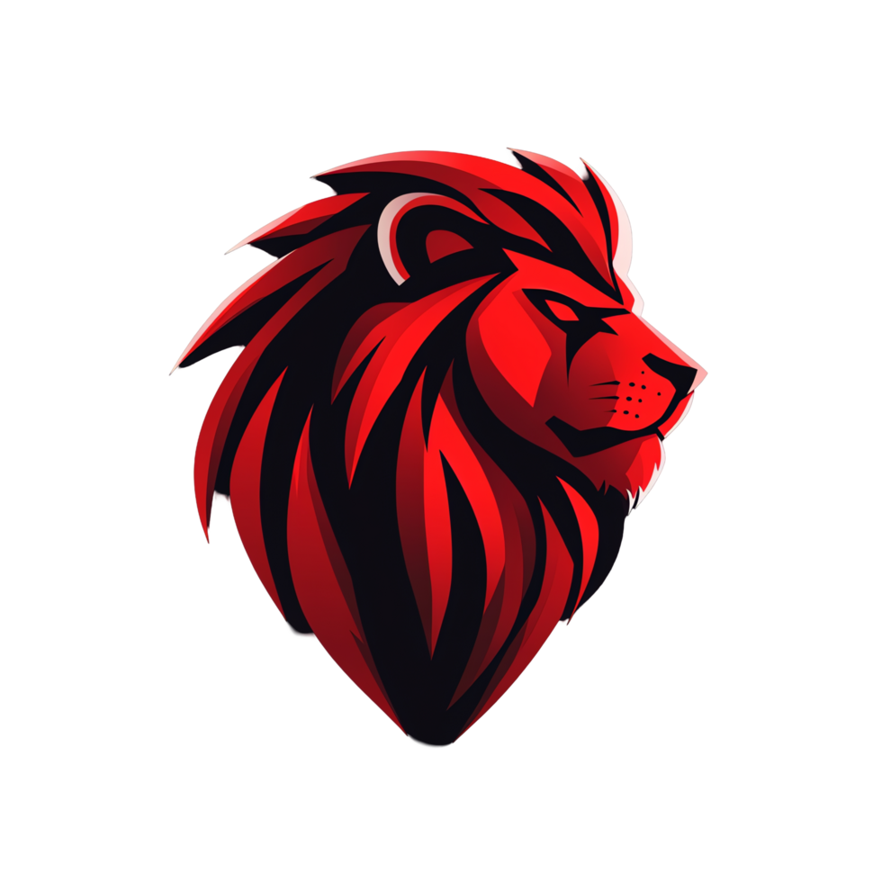 Fierce red lion head logo on transparent background perfect for branding and design png