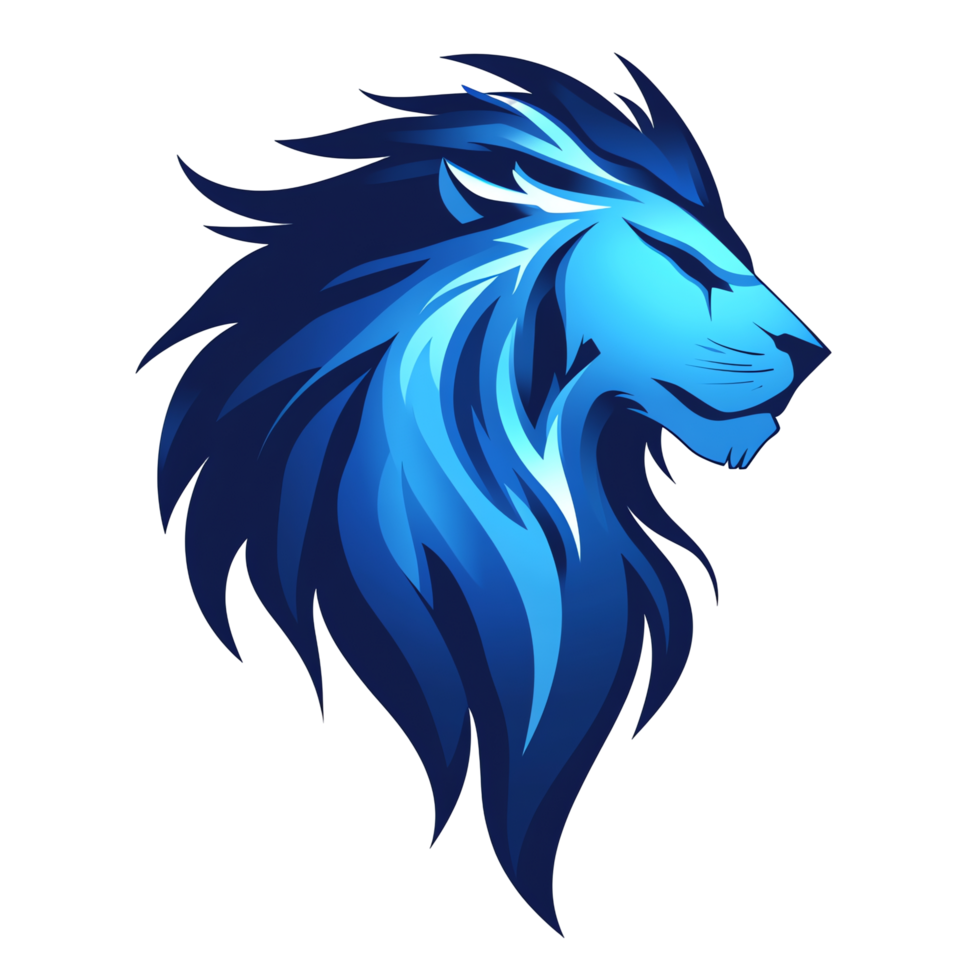 Neon blue lion head glowing on transparent background digital clip art illustration png
