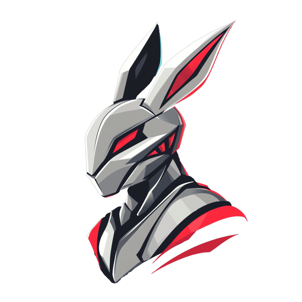 Futuristic rabbit character design sleek robotic animal avatar for gaming on transparent background png