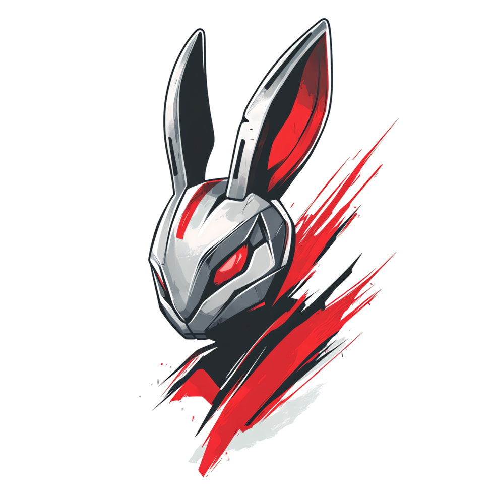 Fierce robotic rabbit mascot on transparent background png