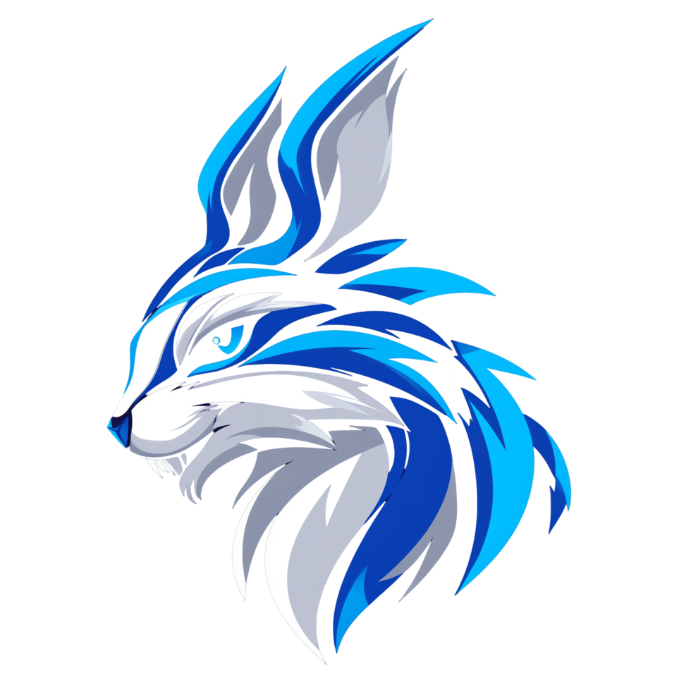 Modern blue rabbit mascot logo for gaming and esports teams on transparent background png