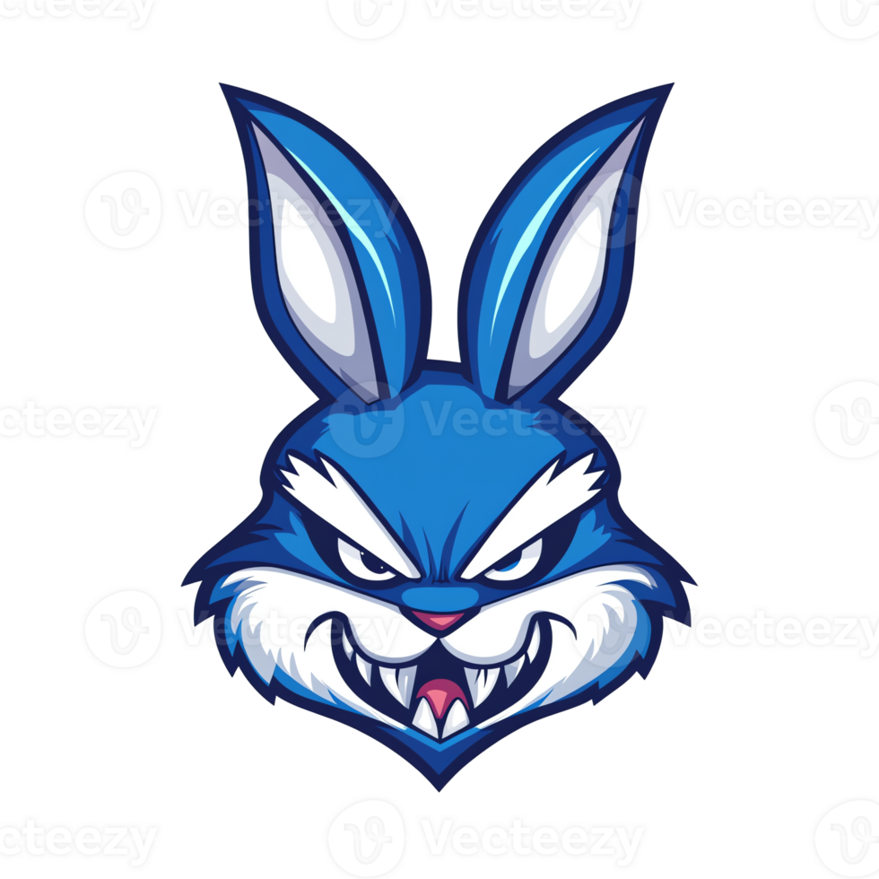 Angry blue rabbit head illustration on transparent background png