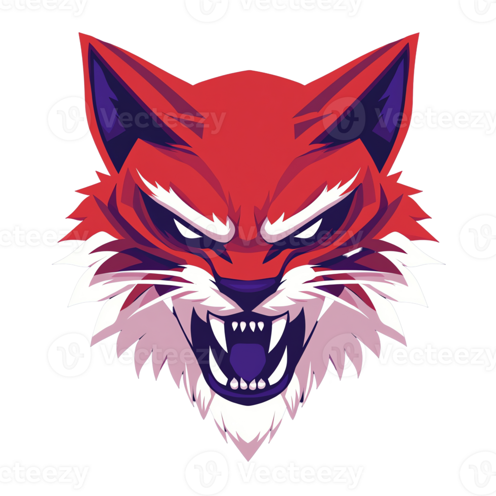 Aggressive red fox head graphic design on transparent background png