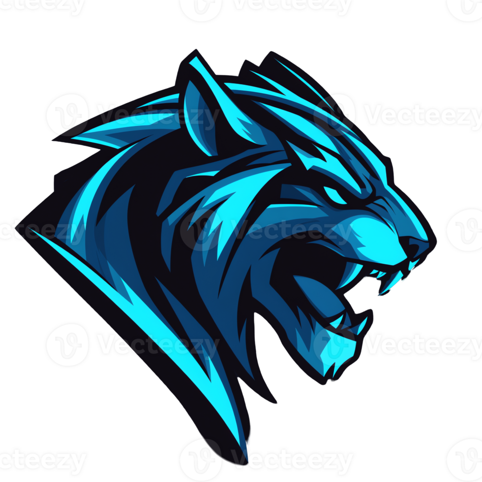 Fierce blue tiger head logo a powerful symbol of strength and agility on transparent background png