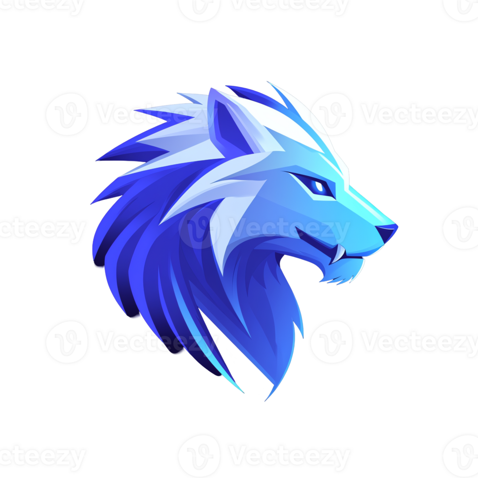 Glowing blue wolf profile on transparent background png