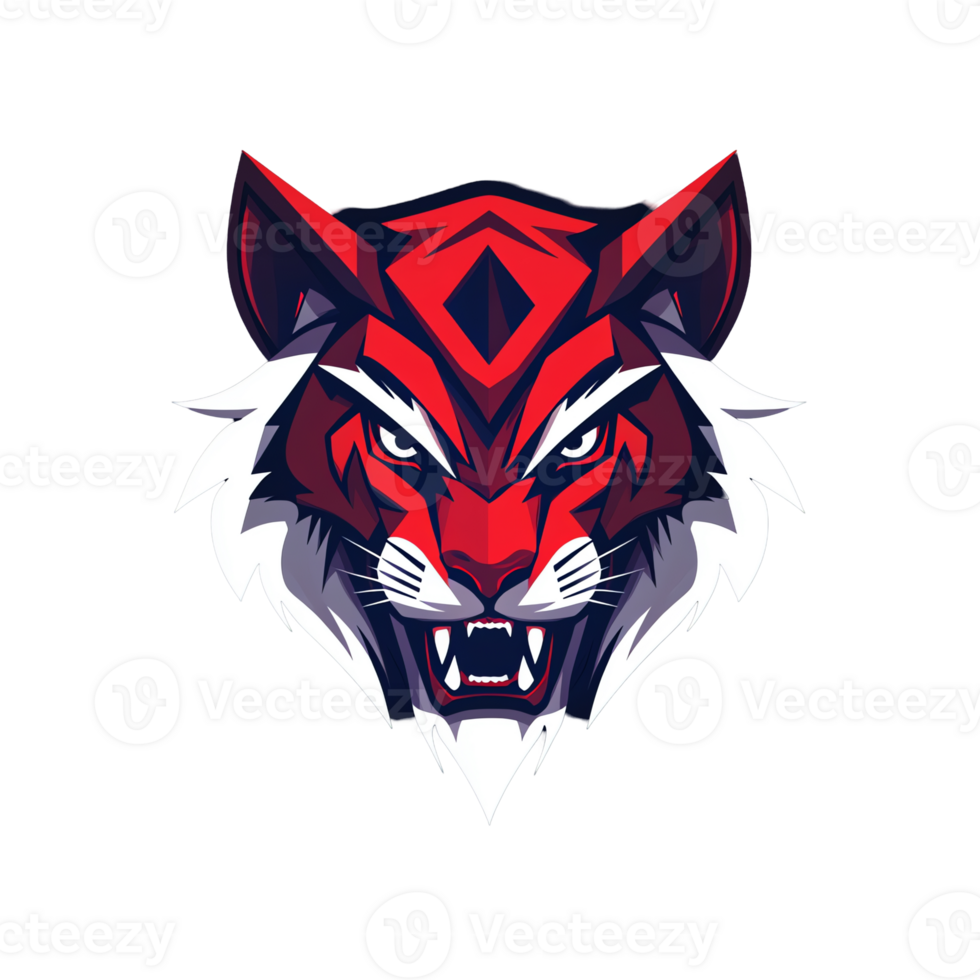 Red tiger head with sharp fangs on transparent background for design and illustration projects png