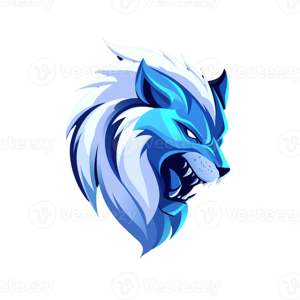 Striking blue wolf head clipart with transparent background for versatile design integration png