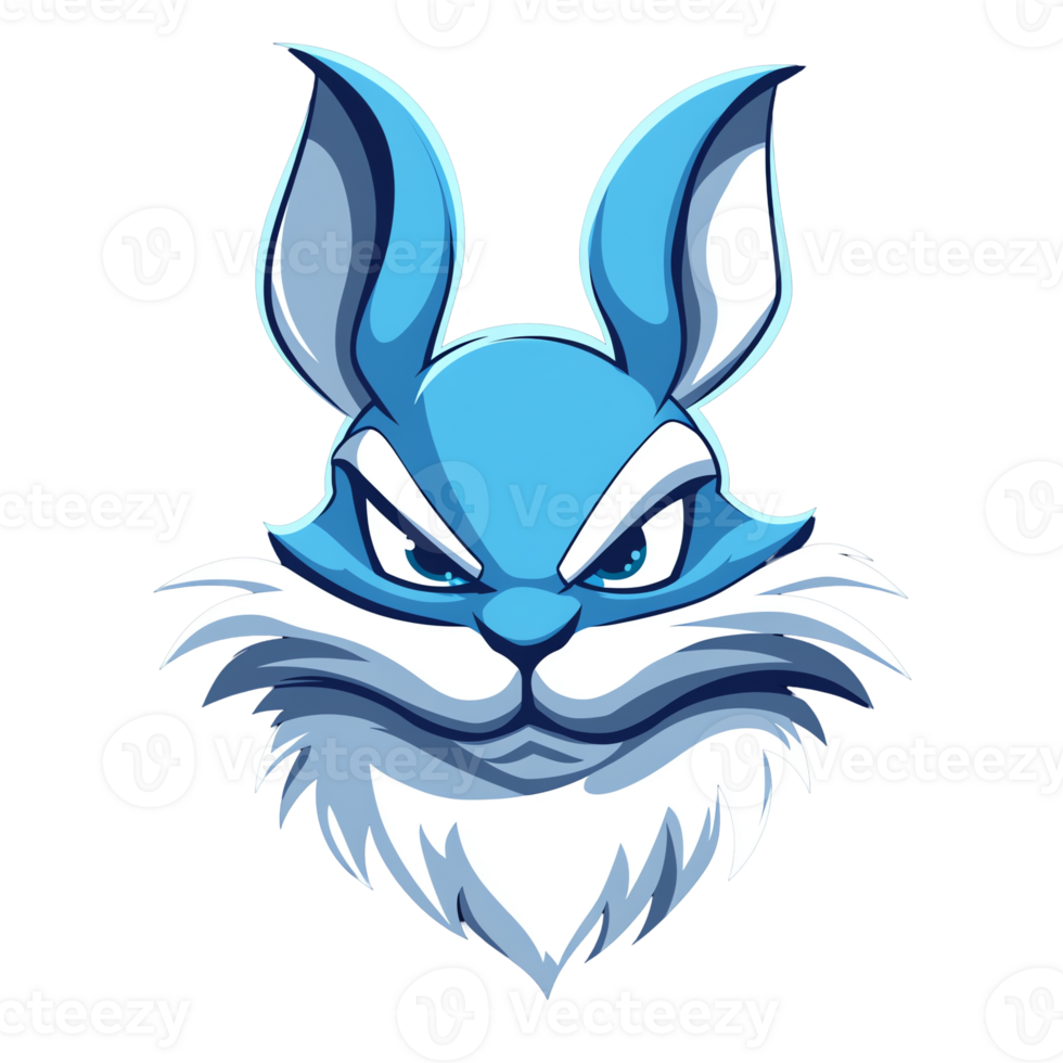 A fierce blue bunny illustration on transparent background for gaming logos and more png