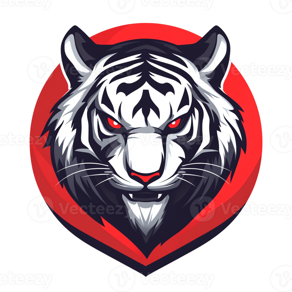 Fierce white tiger logo with red circle on transparent background perfect for gaming and esports teams png