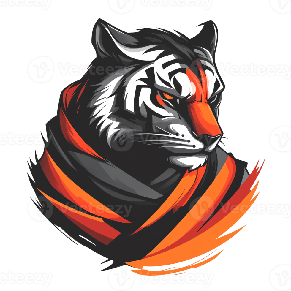 Abstract tiger face with orange and gray colors on transparent background for graphic design png