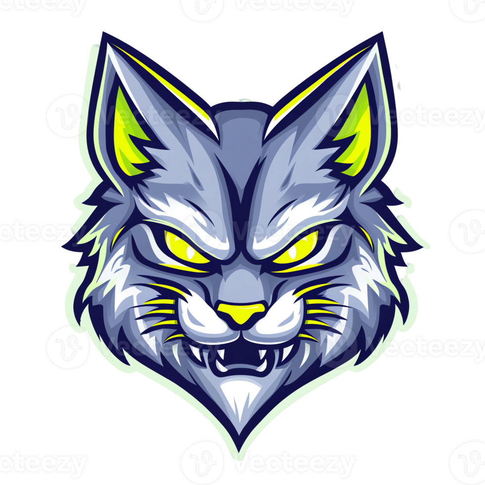 Fierce grey cat mascot logo design on transparent background png