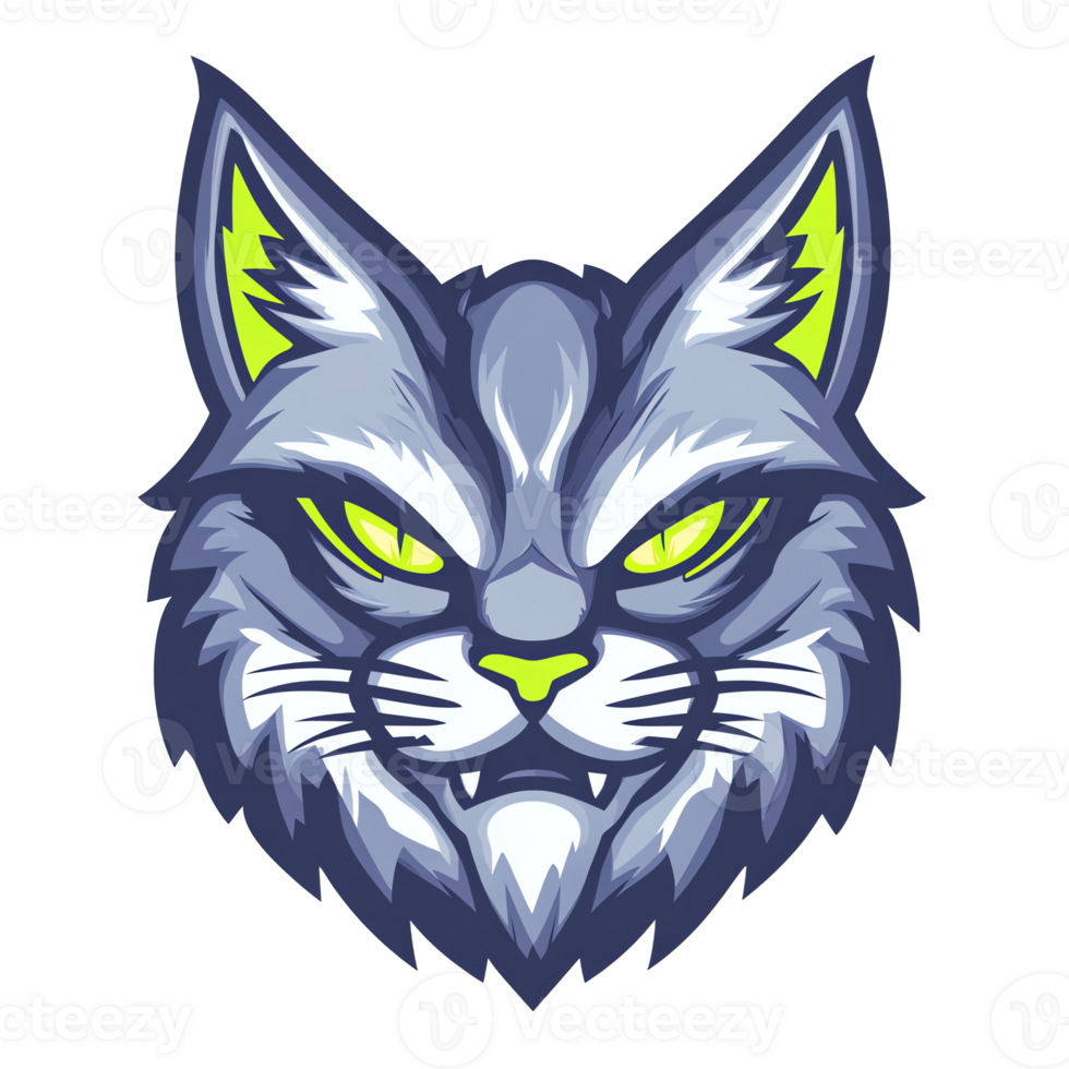 Fierce cat mascot logo glowing eyes on transparent background png