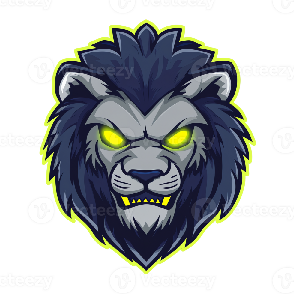 Fierce lion head logo design on transparent background perfect for gaming teams and brands png